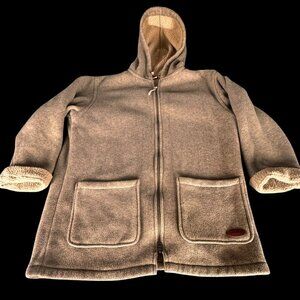 Vintage Woolrich Women's Tan Sherpa Lined Fleece Full Zip Hooded Jacket Coat USA